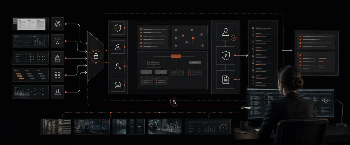 Illustrative secure decision support system showing operational inputs, access controls, human authority, and an audit trail